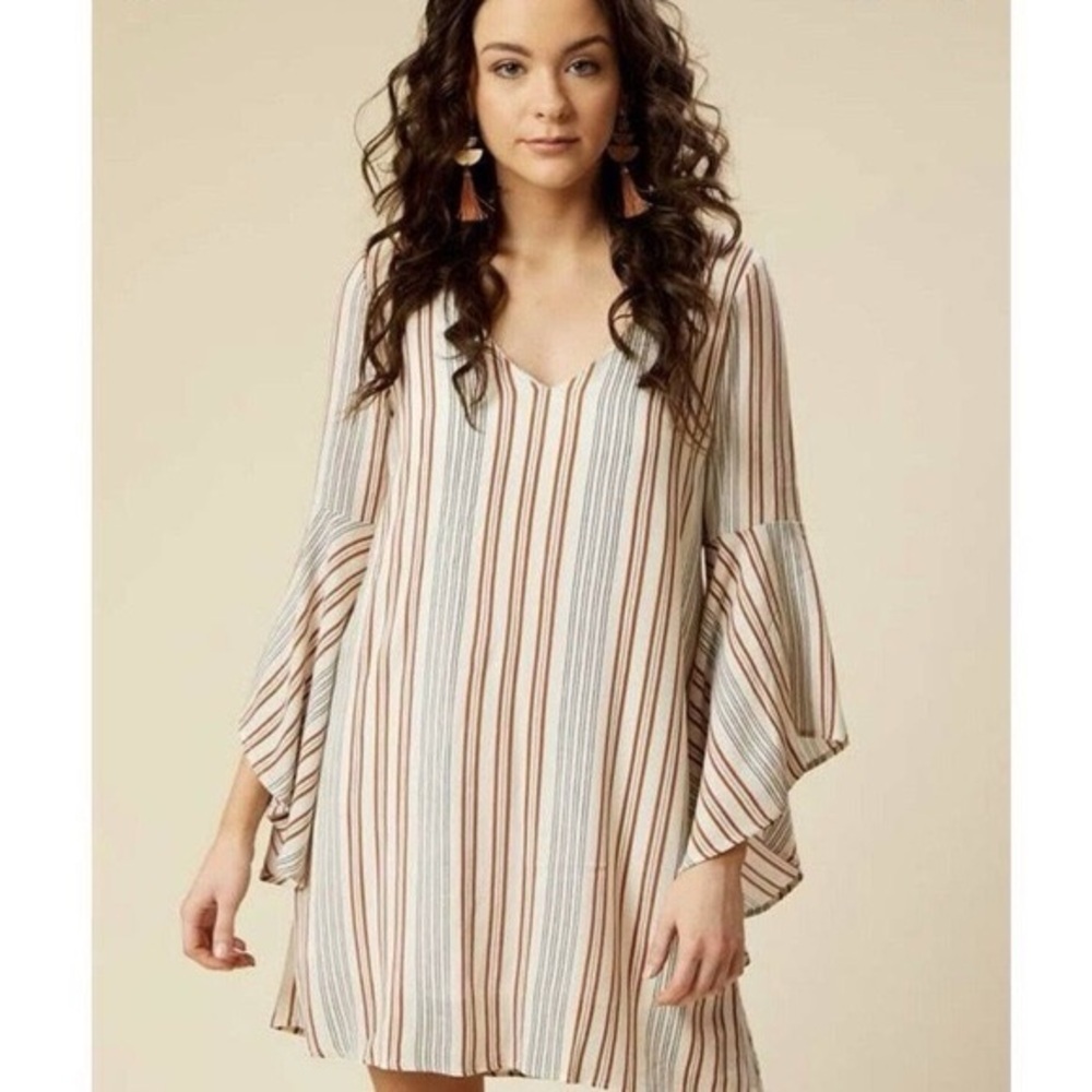 Altar’d State Striped Flutter Sleeve Blouse | Size Small | Boho Neutral Top